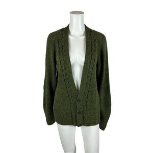 Vintage 60s Knit Cardigan Women's XL Forest Green Gradient Grandpa Style Sweater